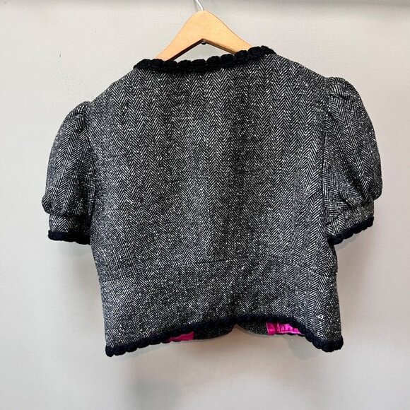 Trina Turk Women's‎ Puff Short Sleeve Cropped Tweed Wool Blazer- Size 6 - Picture 3 of 5